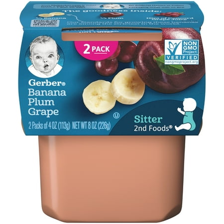 Gerber 2nd Foods Banana Plum Grape Baby Food, 4 oz. Tubs, 2 Count (Pack of