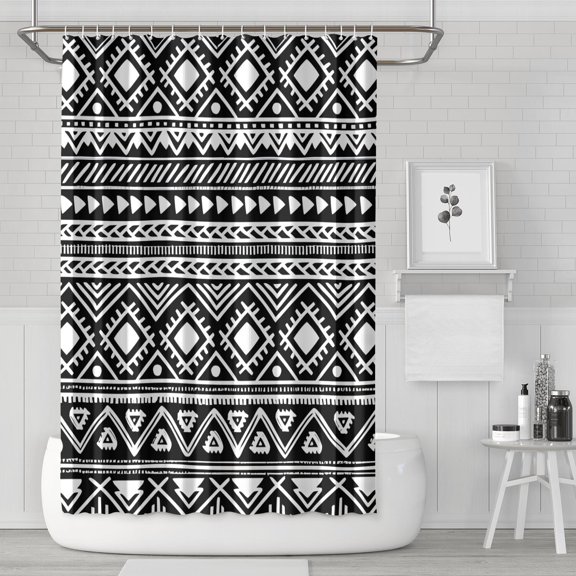 Waterproof Bohemian Shower Curtain 72x72 Inch Boho Style Polyester Unique Shower Curtain for Bathroom Hotel Home Decor with 12 Plastic Hooks