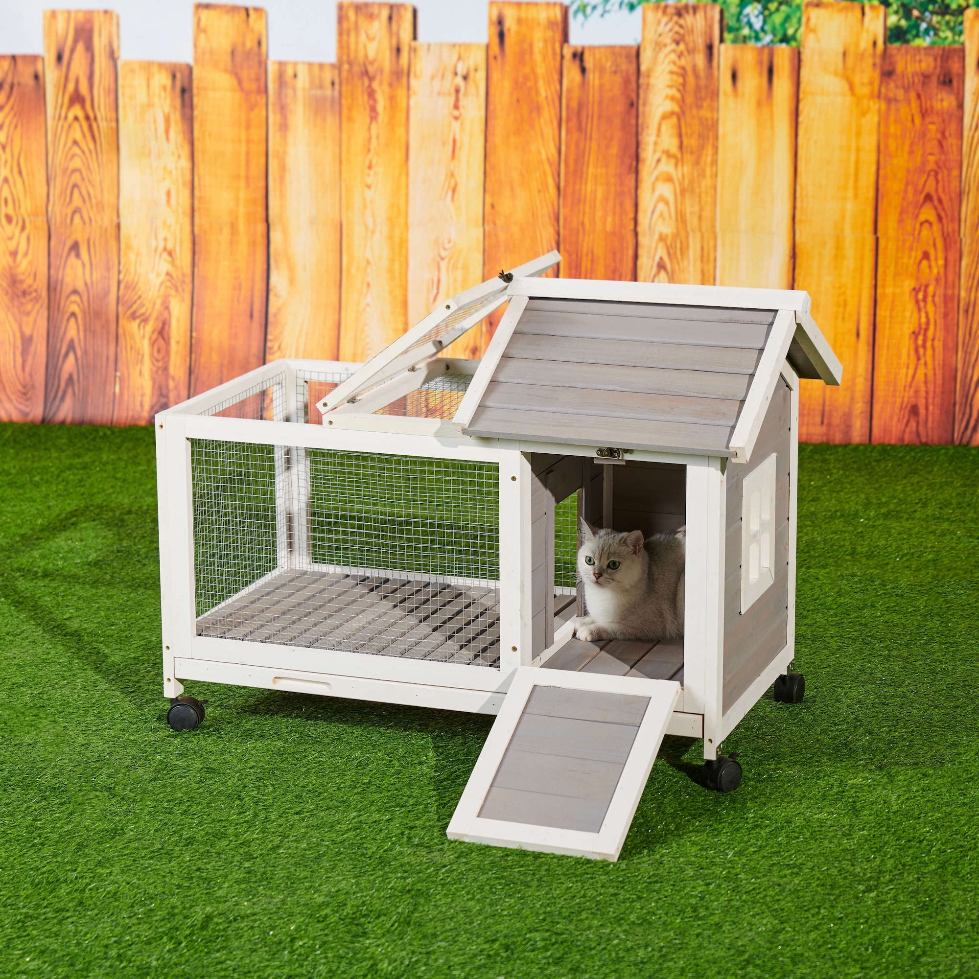 Kepooman 40.7" Wooden Rabbit Hutch, Indoor Bunny Cage with Pull Out Tray, 4 Casters Include, Gray Kepooman 40.7" Wooden Rabbit Hutch, Indoor Bunny Cage with Pull Out Tray, 4 Casters Include, Gray