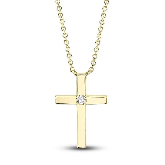 0.15 T.C.W Round Shape Real Diamond Stunning Solitaire Cross Pendant Necklace for her Solid 14K Yellow Gold by Diamond-Capitals With 18 inches chain