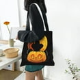 thumbnail image 6 of DouZhe Reusable Grocery Bags, Vintage Pumpkin Skull Black Cats Lightweight Polyester Canvas Cloth Tote Bag for Travle Gym Shopping School, 15" x 16", 6 of 7