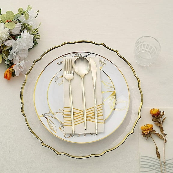 Balsa Circle 20 White Round Disposable Salad Dinner Plastic PLATES Gold Floral Design Party Events Decorations