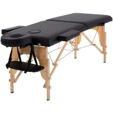 BestMassage 2 Fold Portable and Adjustable Beech Massage Table, 73" x 24", Black