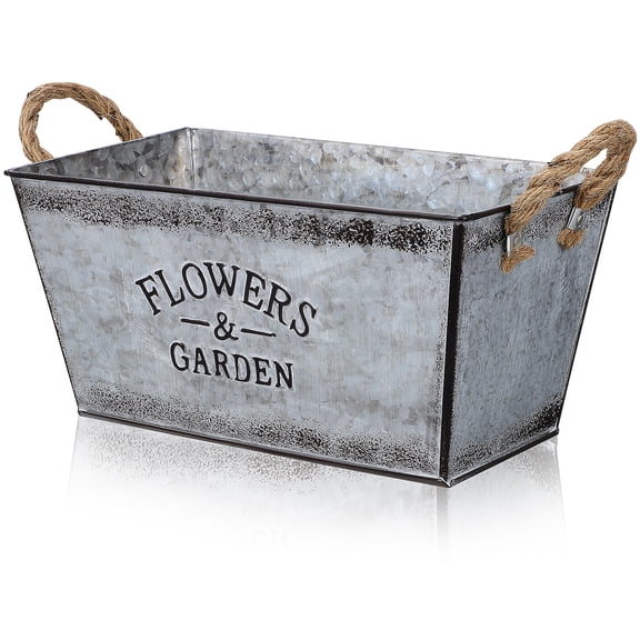 SENSETH Rustic Metal Flower Bucket Planter with Handles - Indoor and Outdoor Garden Pot