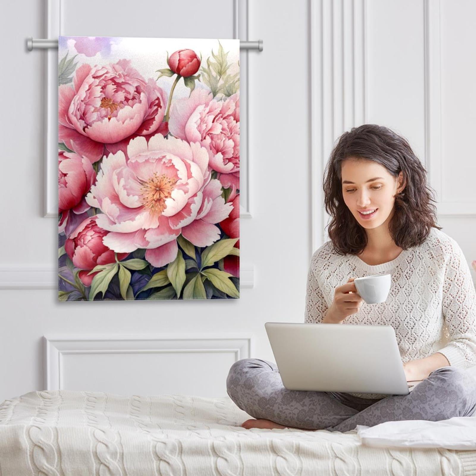 Welcome Peony Watercolor Background Garden Flag, Vertical Double Sided Small House Flag, Yard Farmhouse Outdoor Deck Veranda Lawn Decor 28x40 Inch