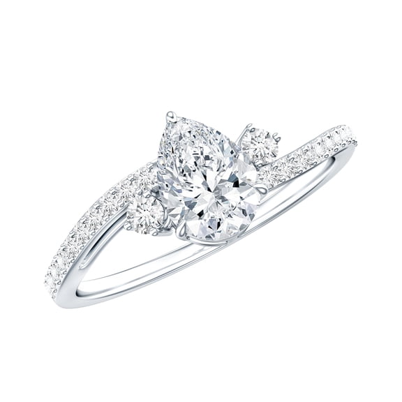 Rosec Jewels Lab Diamond Engagement Ring - 0.6 Carat - Pear Shape Diamond Ring - EF-VS Grade, 925 Sterling Silver, US 4.00