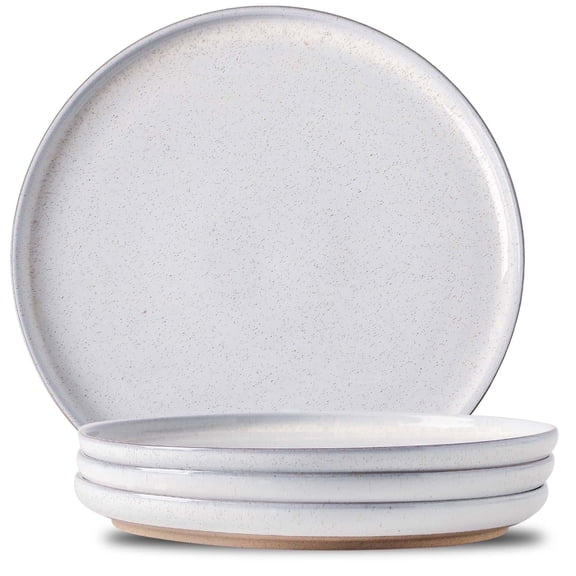 Tikooere 10 Inch Dinner Plates Set of 4, Two-Tone Design ,Microwave Dishwasher Safe , Housewarming Gift, Creamy White