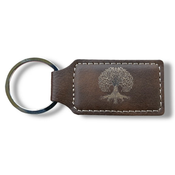 Keychain - Rectangle - Celtic Tree of Life - Leather