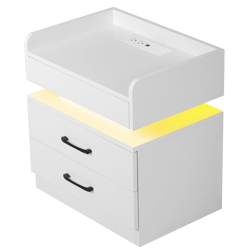 Kadyn LED Nightstand, Bedside Table with 2 Drawers and USB Charging Ports, Night Table with Wireless Charging and Remote Control LED Light, White Kadyn LED Nightstand, Bedside Table with 2 Drawers and USB Charging Ports, Night Table with Wireless Charging and Remote Control LED Light, White