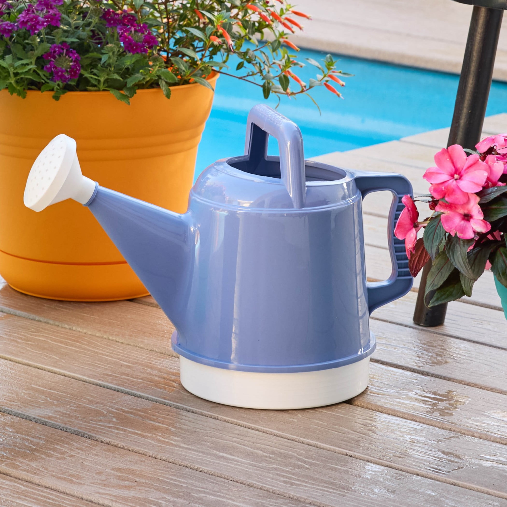 Bloem Deluxe 2 Gallon Plastic Watering Can - Indoor/Outdoor with 256 Fl Oz Capacity, Removable Nozzle, Shatterproof, Peri-Blue