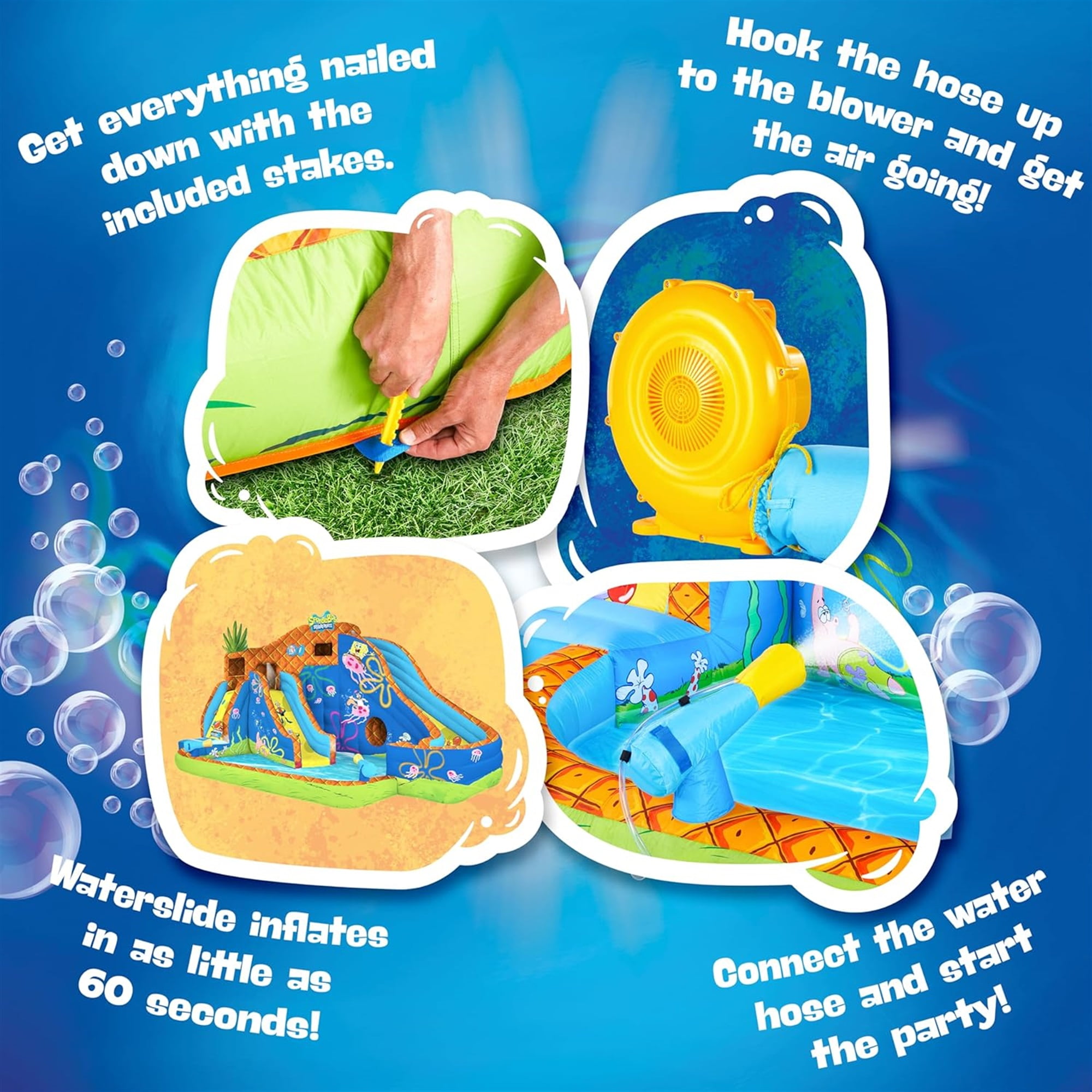 Sunny & Fun Fun SpongeBob Inflatable Water Slide with Climbing Wall, Dual Slides & Splash Pool