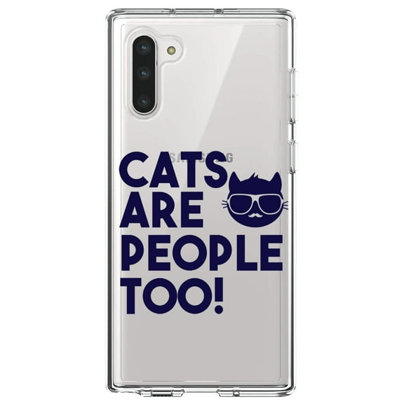 DistinctInk Clear Shockproof Hybrid Case for Samsung Galaxy Note 10 (6.3" Screen) - TPU Bumper Acrylic Back Tempered Glass Screen Protector - Cats Are People Too