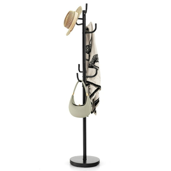 Giantex Metal Coat Rack Hat Stand Hanger Hall Umbrella Holder Hang Clothes, Hats Black