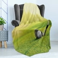thumbnail image 4 of Golf Soft Flannel Fleece Blanket, Lets Golf Teeing Ground Golf Clubs and Ball on Grass in Morning Sunrise, Cozy Plush for Indoor and Outdoor Use, 50" x 70", Pastel Yellow Green Grey, by Ambesonne, 4 of 5