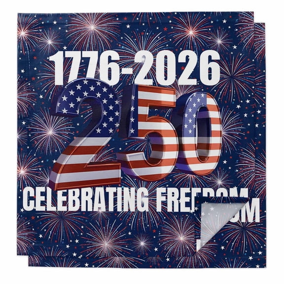 250 Anniversary USA Flag Cloth Napkins, Blue American Flag 250 Fireworks Washable and Reusable Dinner Napkins Set of 2, Table Napkin for Kitchen Party Birthday Wedding Hotel Housewarming 20"x20"