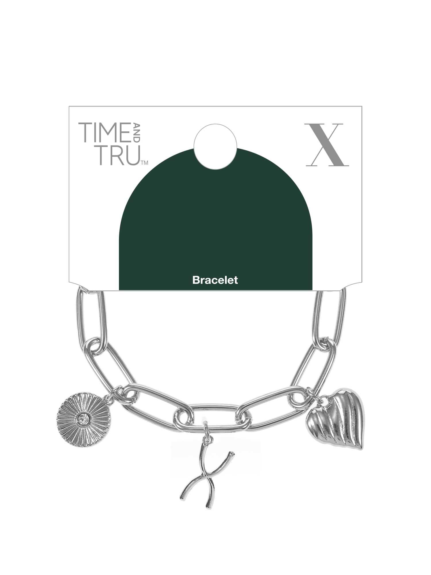Time and Tru Silvertone Initial Charm Bracelet, Initial X