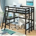 thumbnail image 1 of Costway Twin Size Loft Bed w/ Desk & Shelf 2 Ladders & Guard Rail for Kids Teens Bedroom Brown/Grey/White, 1 of 10