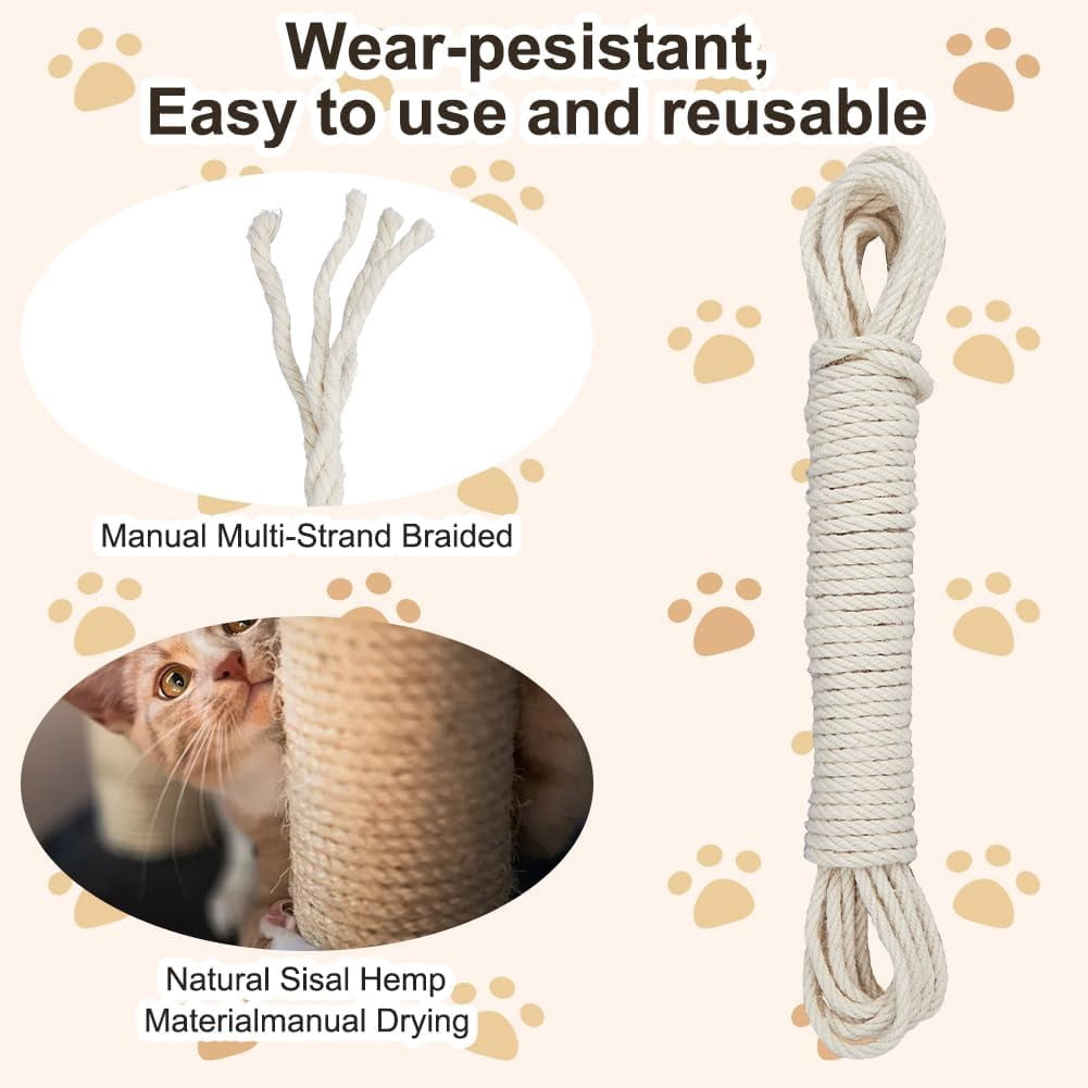 CRASPIR 6mm 164Ft/50M Jute Rope Strong Cat Scratching Post Cord Heavy Duty Thick Natural Beige for Arts Crafts DIY Garden Plants Artworks Hanging Bundling Repairing Gift Pack Gold