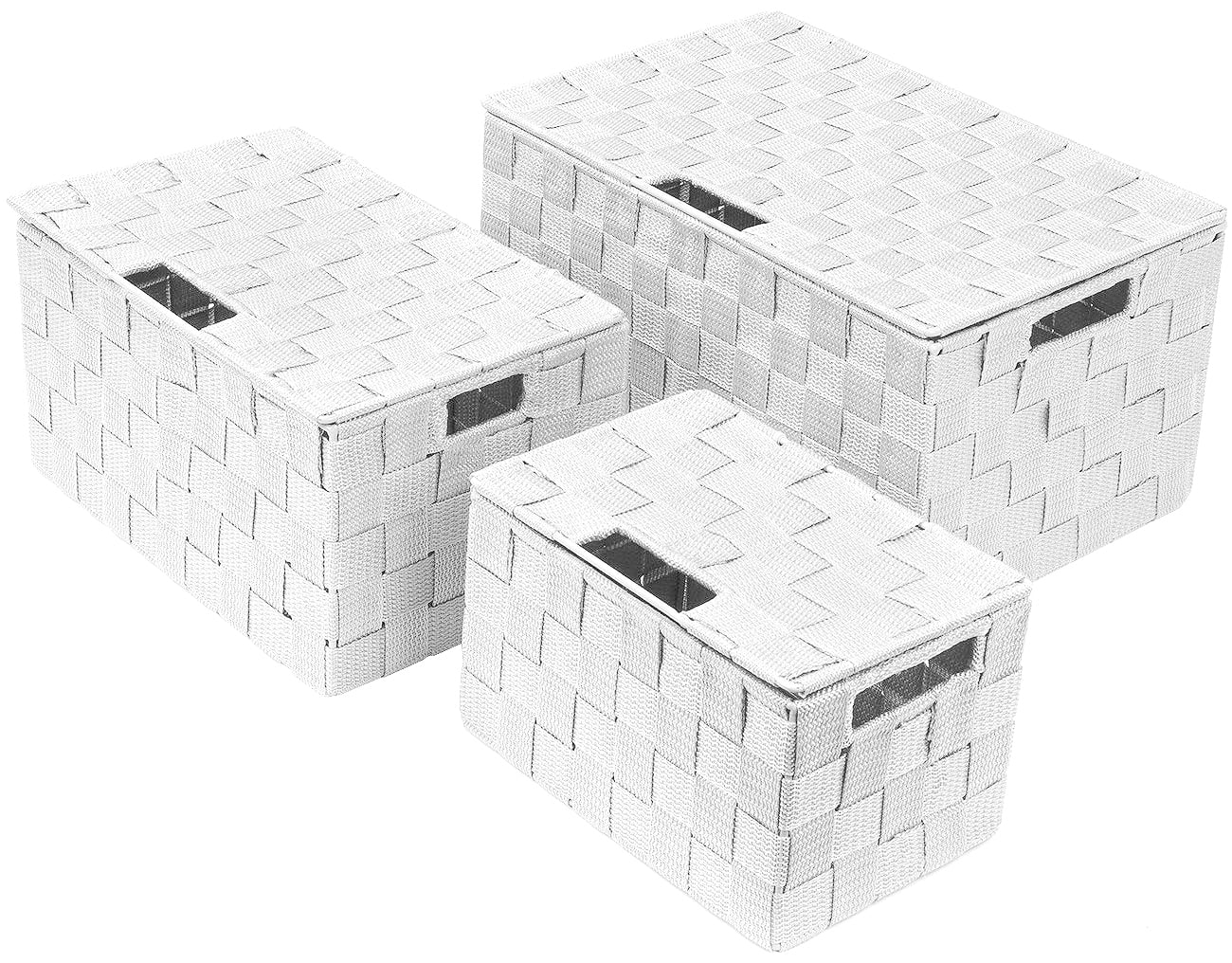 Sorbus Storage Box Woven Basket Bin Container Tote Cube Organizer Set Stackable Storage Basket Woven Strap Shelf Organizer Built-in Carry Handles (White)
