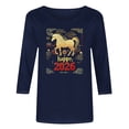 thumbnail image 5 of TaTaai Womens New Year Celebration 2026 Print Three Quarter Sleeve Top Round Neck Casual Blouse Holiday Festival Party Wear Gift, 5 of 5