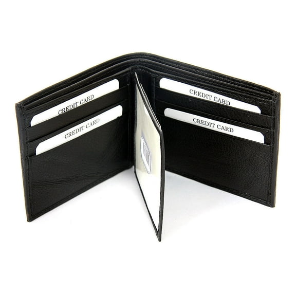 Men's Double Bill Bifold Leather 9 Credit Card 1 ID Window Black Wallet 4.5 x 3.5 inches