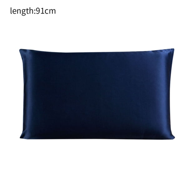 Funda de almohada de seda de morera Funda de almohada transpirable de 2 lados Funda de almohada de color sólido para la piel del cabello, Azul marino, 51x91cm Inevent HA003379-31
