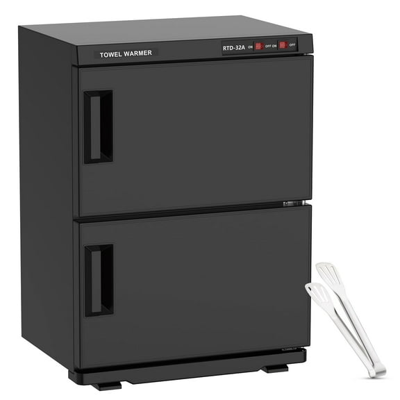 ADVWIN 32L Hot Towel Warmer Cabinet, Double Cabinet Large Capacity with Heating for Spa, Salon, Bathroom - Professional Use for Estheticians (Black)