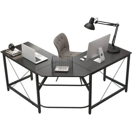 SogesPower Black Office Desk  L-Shaped Desk  Computer Corner Desk for Home  Corner Table with CPU Stand  59 inch