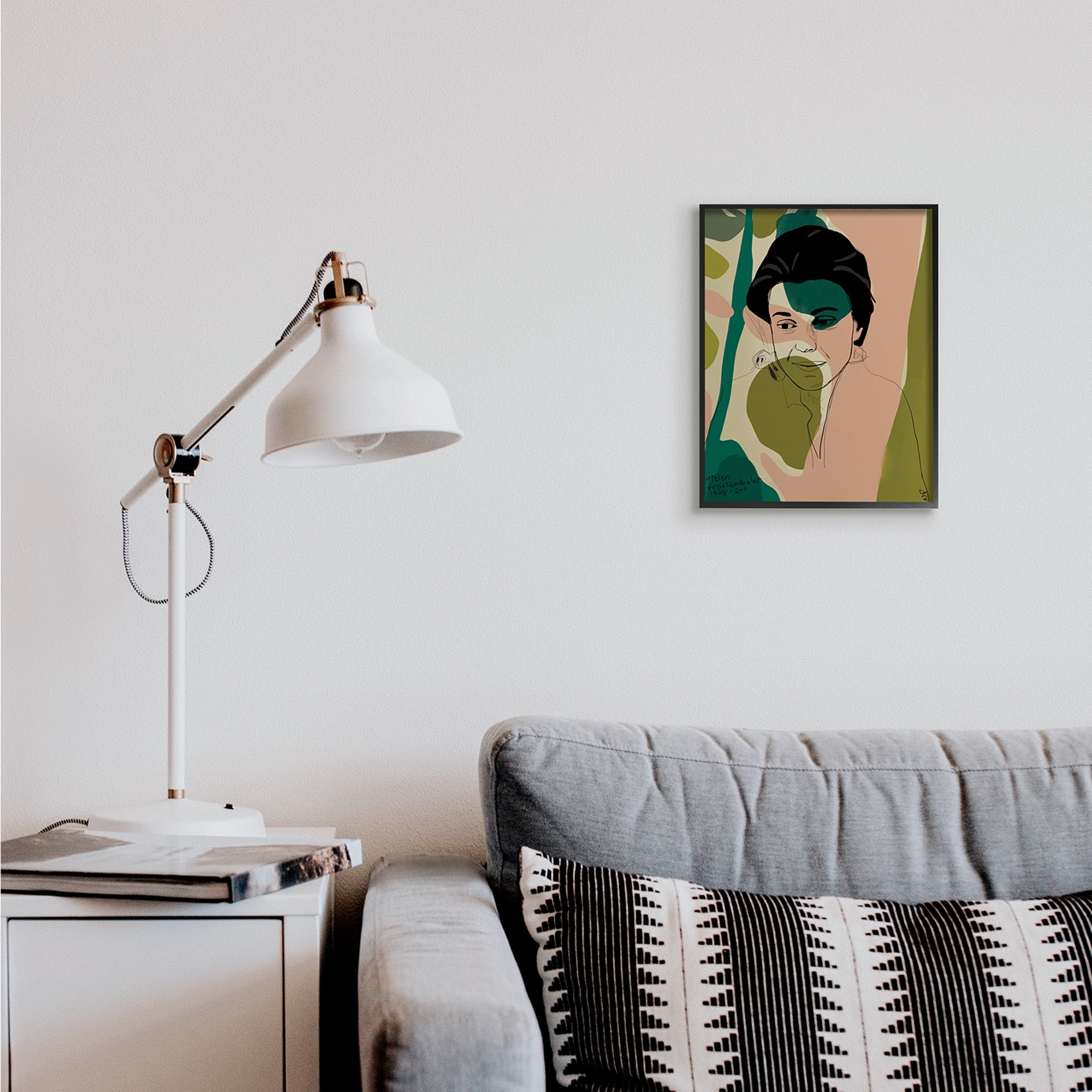 Stupell Industries Frankenthaler Painter Portrait Abstract Green Shapes Novelty Painting Black Framed Art Print Wall Art, 11 x 14