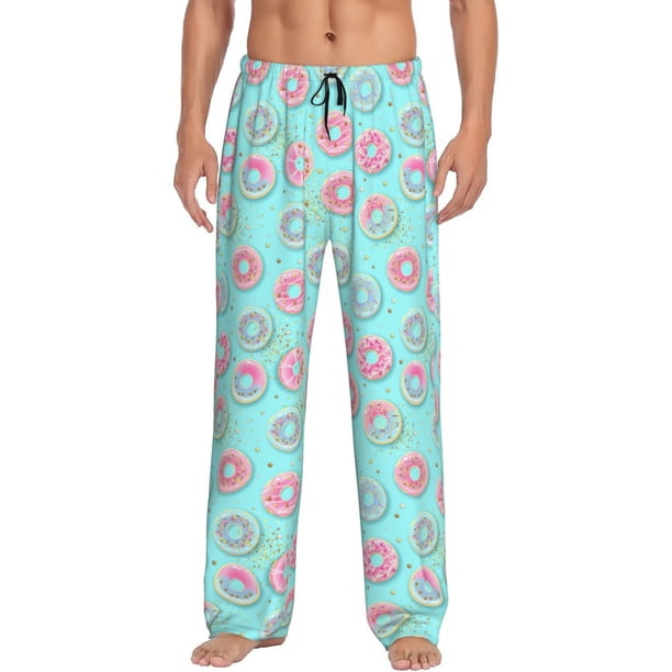 Fotbe Colorful Sweet Donuts Pantalones de Pijama para Hombre, Pantalones de Dormir, Pantalones de Casa con Cintura Ajustable y Bolsillos-Large