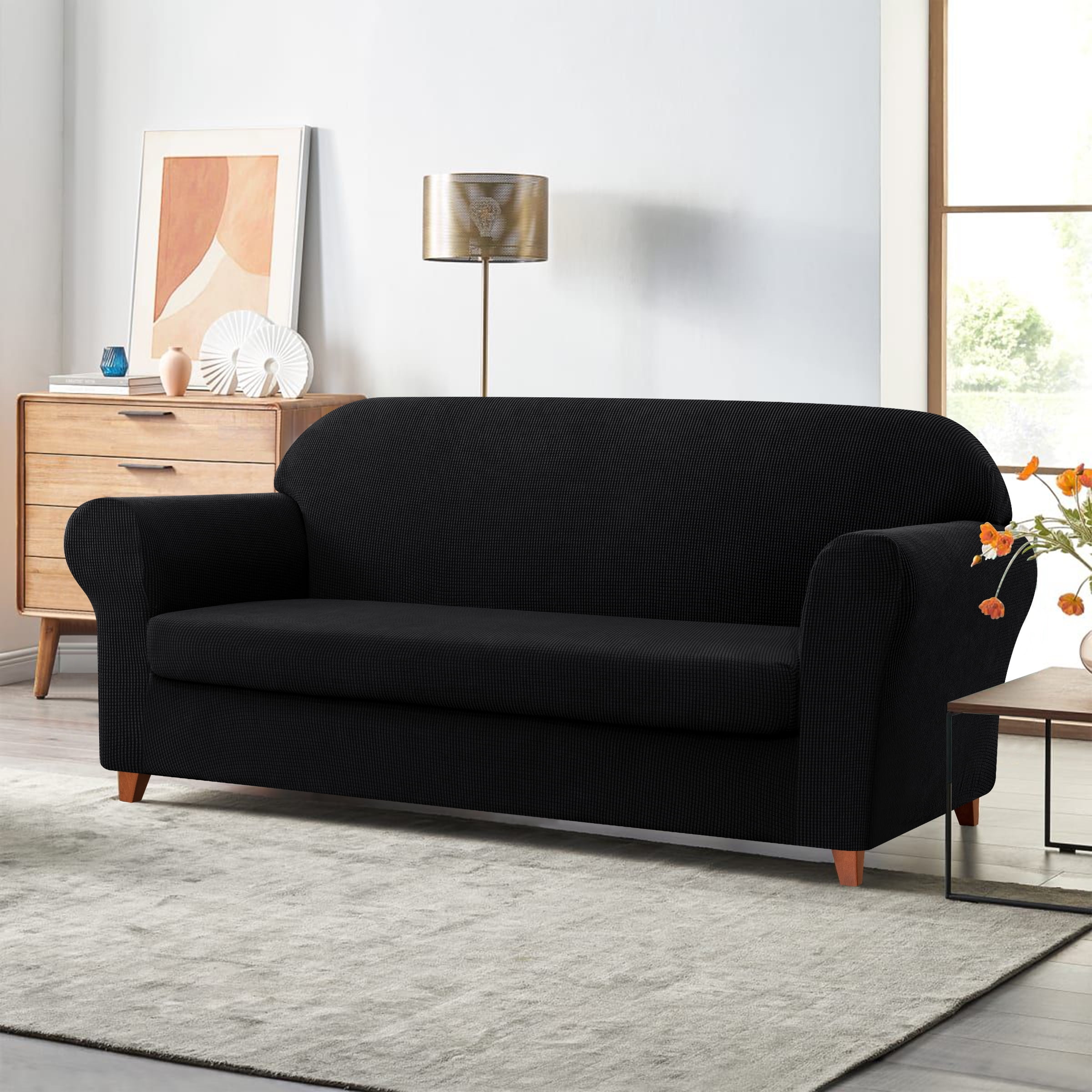 Subrtex Sofa Cover 1 Piece Slipcover with extra Stretch Cushion Seat Cover, Sofa, Black