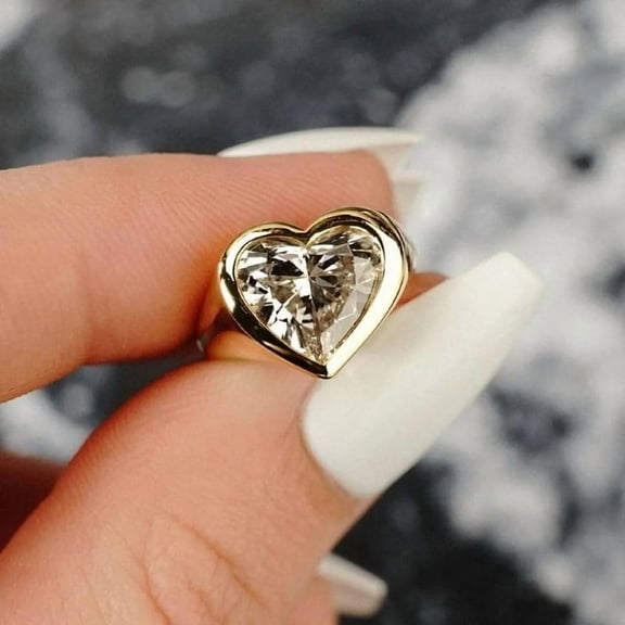 KANISHKAGEMS&JEWELS 2 Carat Heart Shape Moissanite Bridal Wedding Ring Solitaire Statement Women Jewelry Bezel Set Proposal Ring Anniversary Gift For Her