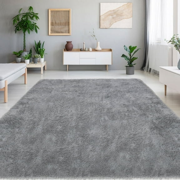 Qunler Large Area Rugs, 8ft x 10ft Non Slip Low-Profile Shag Rug for Layered Decor, Easy Store Modern Minimalist Area Rug for Living Room Bedroom, Gray