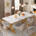 thumbnail image 3 of Fnova 63" Modern Dining Table, Rectangular White Faux Marble Top Kitchen Table, Stylish Metal Trestle Legs, Seats 4 to 6 for Dining Room & Kitchen, Living Room, 3 of 12