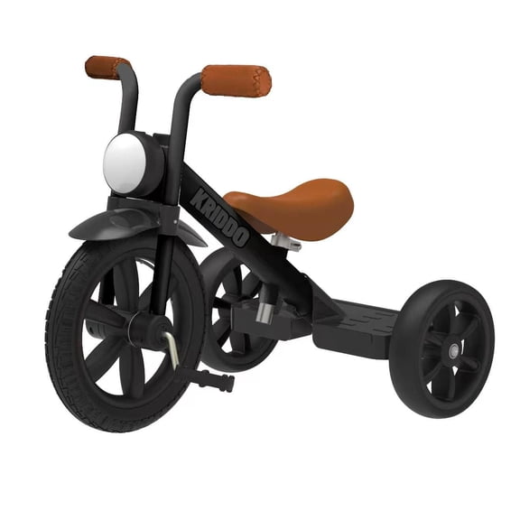 KRIDDO Kids Motorcycle Style Pedal Tricycle with Headlight for 2 to 5 Years Old Black