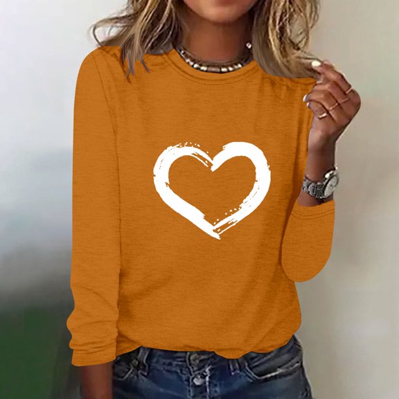 Black & Friday Deals Usmixi Clearance Sale Sweatshirt for Women Fashion Fall Breathable Lightweight Loose Ladies Pullover Tshirts Winter Trendy Heart Print Crewneck Long Sleeve Blouses