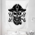 thumbnail image 1 of Skull Smoking Tapestry, Pirate Skeleton Portrait Sketch Wearing Eye Patch and Captain Hat, Fabric Wall Hanging Decor for Bedroom Living Room Dorm, 5 Sizes, White Charcoal Grey, by Ambesonne, 1 of 1