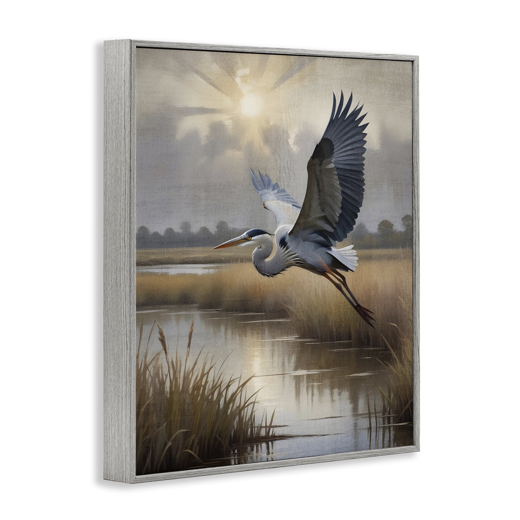 Stupell Industries Heron Flight over Wetlands Gray Framed Giclee Art, design by Susan Arnot