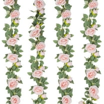 4Pcs(26 FT) Artificial Eucalyptus Garland with Flowers, Pink Fake Rose Gypsophila Flower Garlands for Decoration, Greenery Garland Hanging Vines for Room Wedding Backdrop