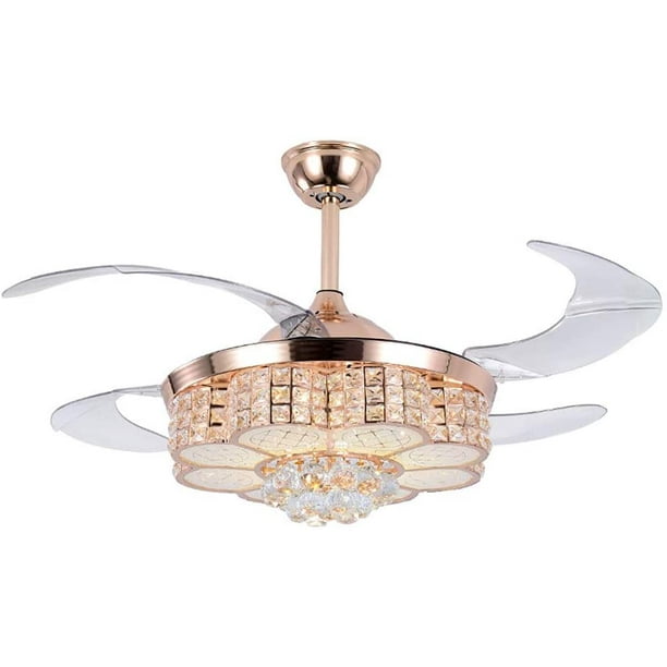 Oukaning 42 Inch Modern Retractable, Rose Gold Ceiling Fan