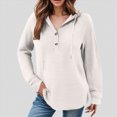thumbnail image 2 of Towmus Hoodies for Women Half Button Long Sleeve Pullover Casual Drawstring Waffle Pullover Tops Loose Hooded Sweatshirt with Pocket, 2 of 6