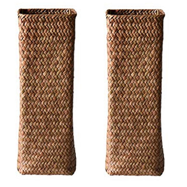 2X Florero de Ratán Cestas de Bambú de Decoración Floreros Cesta de Flor Fruta Florero Floreros Altos para la Decoración del Hogar Marrón