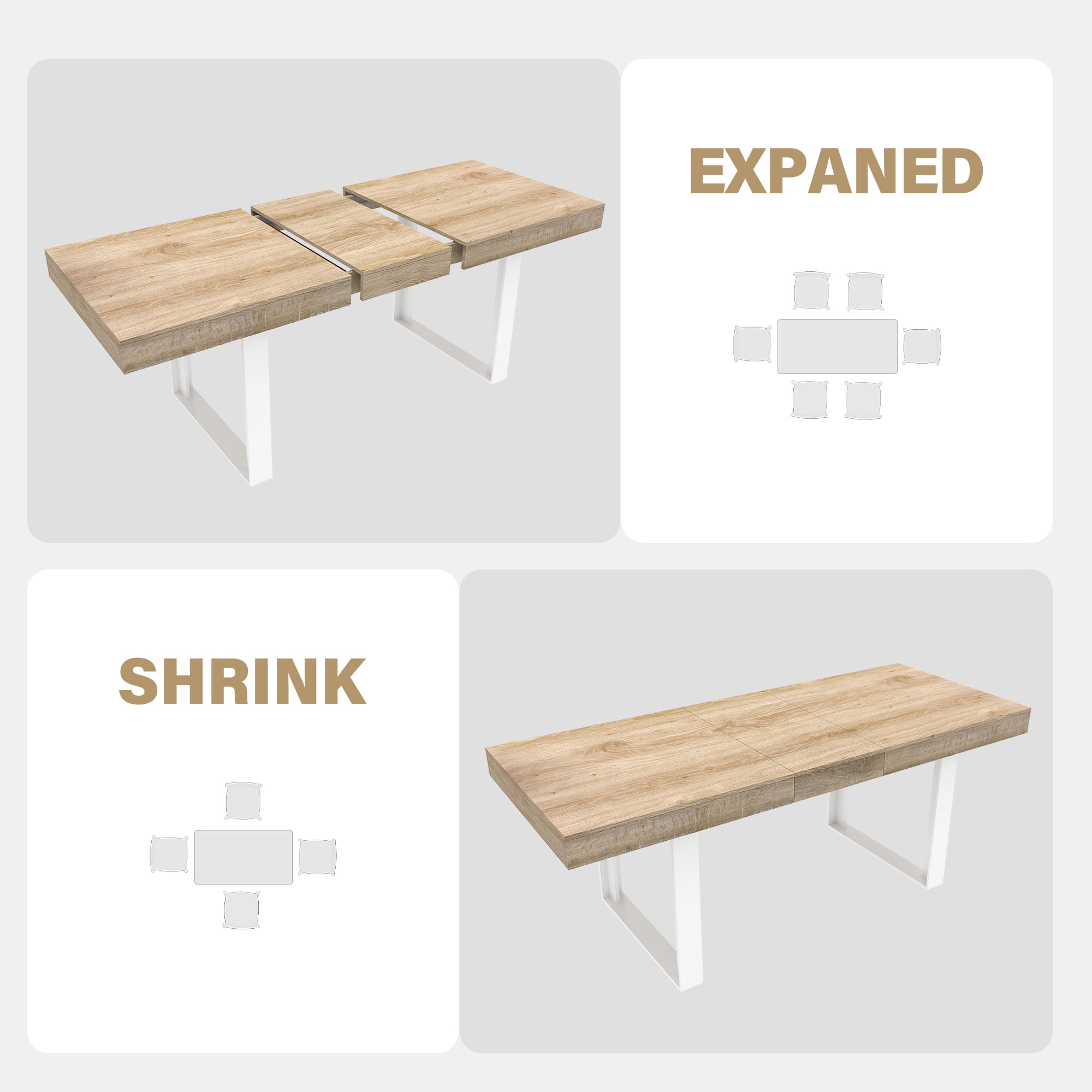 Aukfa Extendable Dining Room Table for 6-10,Farmhouse Large Rectangular Kitchen Table,White Oak