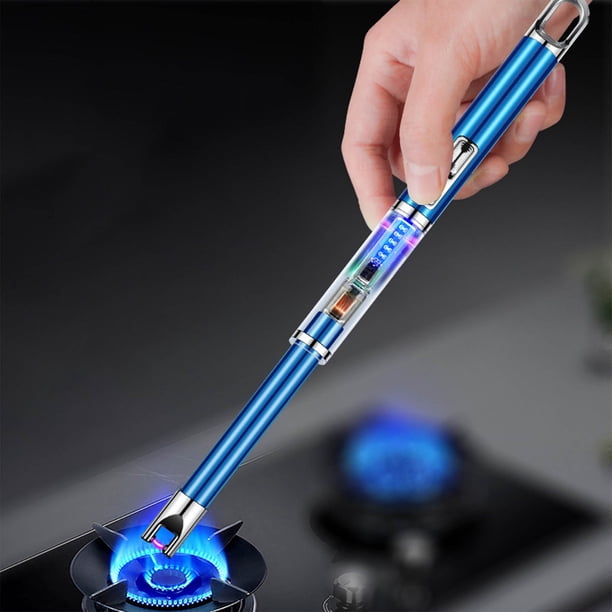 Encendedor de estufa de gas de cocina recargable | Encendedor de velas electrónico | Memoria de encendido USB | Mango extendido a prueba de viento | Indicador de batería | 255x16mm | Uso versátil |