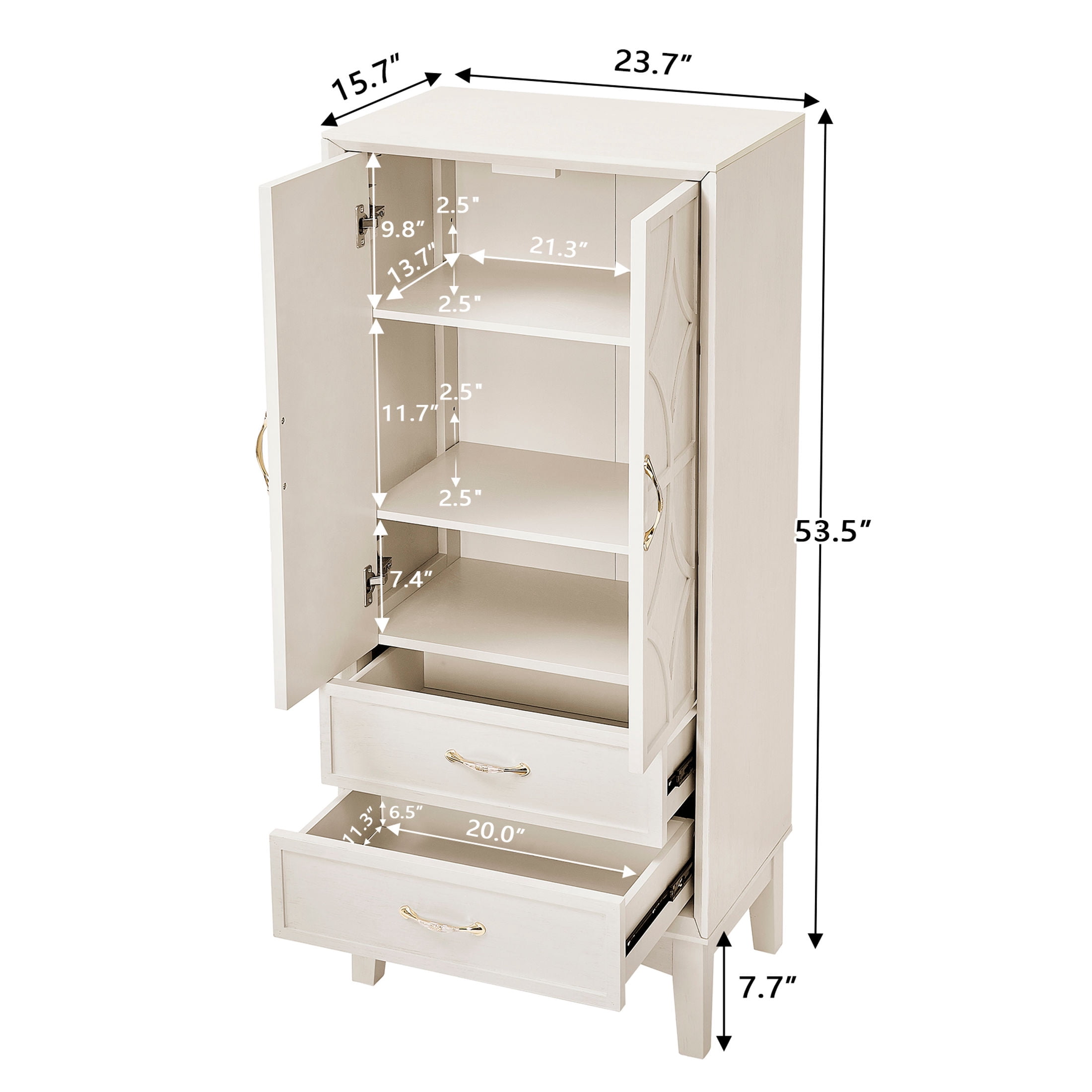 GDF Studio 53.5" Kitchen Pantry Storage Cabinet with Doors, Drawers and Adjustable Shelves, Antique White