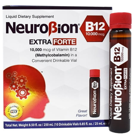 Neurobion Extra Forte B12 10,000 mcg Vials Extreme Powerful 25 ml 10 Vials per Box, Berry Flavor