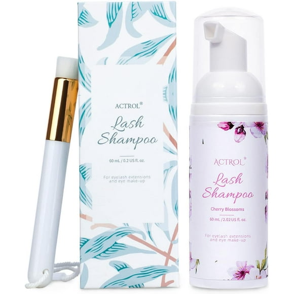 shiyou-Eyelash Extension Cleanser 60ML Natural Lash Extension Shampoo Cherry Blossom Professional Eyelid Foaming Cleanser Paraben & Sulfate Free Non-lrritating with Salon and Home Care