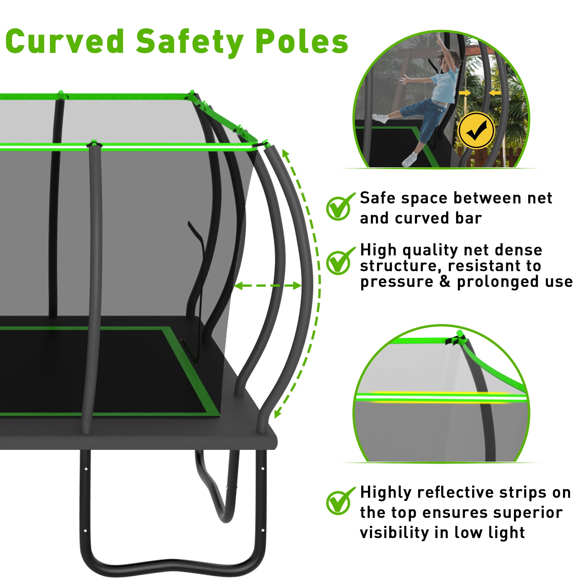 Jump Into Fun Rectangle Trampoline 9x15FT, 2000LBS Weight Capacity Heavy Duty Outdoor Large Gymnastics Trampolines for Kids and Adults with Enclosure Net