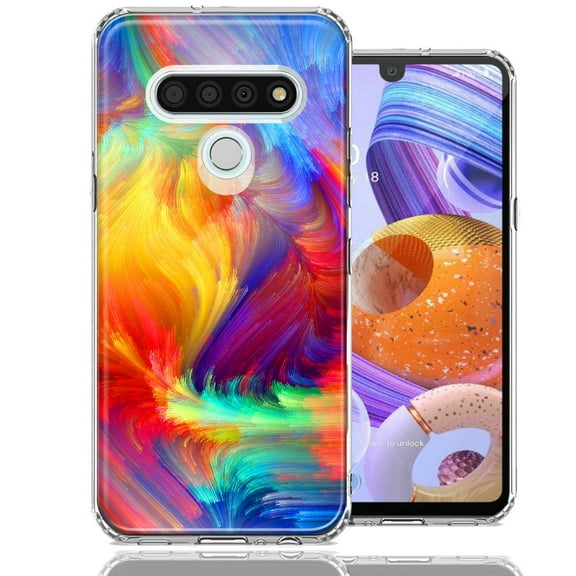 MUNDAZE For LG K51 Feather Paint Design Double Layer Phone Case Cover