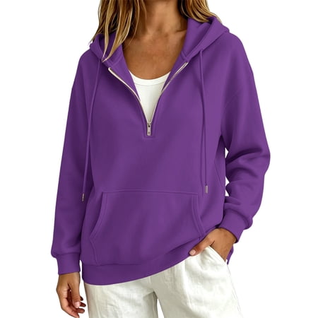 Zip Up Hoodies for Women Zipper Fall Long Sleeve Hooded Sweatshirts with Pocket Casual Stylish Tshirts Heavyweight Homewear Trending Womens Clothes sudadera para mujer Purple XL